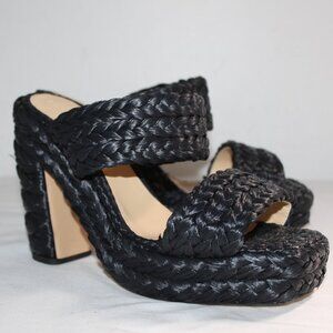 Bottega Veneta Trinity Weave Black Raffia Platform Heels Sandals 41